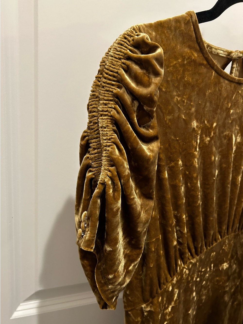 Who What Wear Crushed Velvet Tiered Midi Dress Puff Sleeve Bronze Gold Size M - Picture 5 of 7